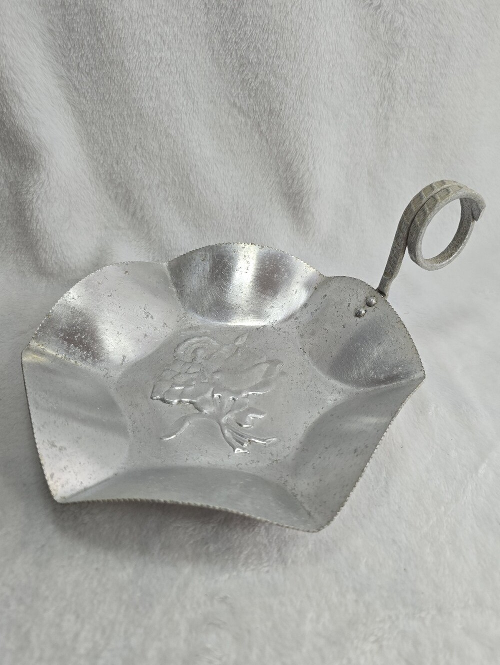 Vintage Mid Century Nasco Italian Aluminum Candy Dish Rose Design, See Described